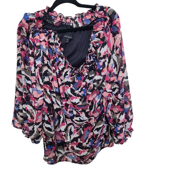 Lane Bryant Womens Plus SZ 26 28 Multicolor Top Off Shoulder Peasant Blouse - Picture 2 of 11